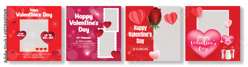 Set of Valentine’s Day Celebration Party Promo Ads and social media posts Bundle with 3D Heart Elements, Web Banner Collection, Square Flyer Poster Pack, Modern Greeting Card Invitation Template 