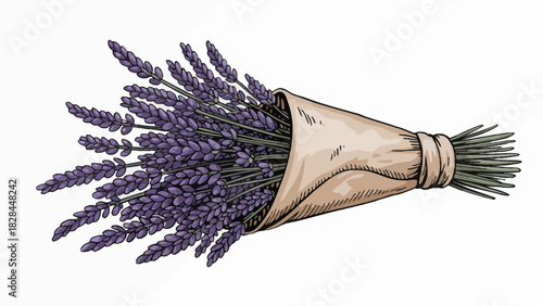 Hand drawn lavender bouquet wrapped in paper beautiful violet flower illustration for invitations and decorations botanical drawing romantic floral design
