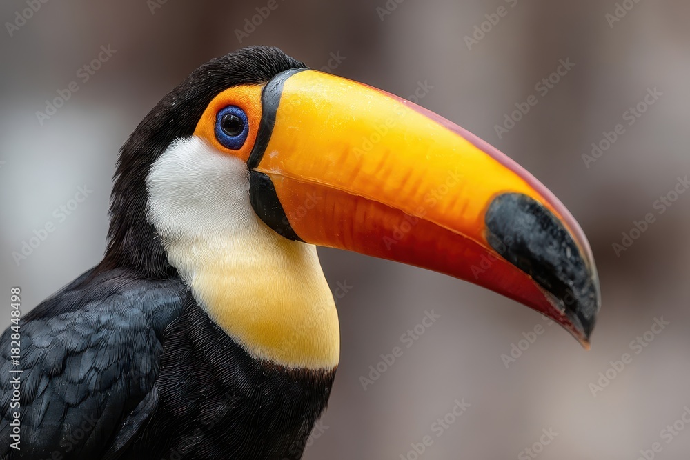 Naklejka premium Colorful toucan perched on a branch in a tropical setting during daylight hours