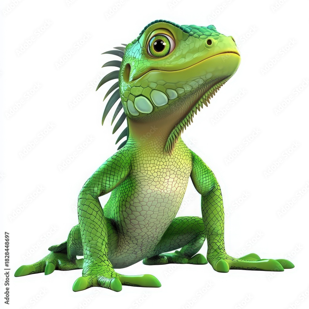 Obraz premium Adorable cartoon iguana is posing, perfect for children's books, educational content, or playful designs, bringing a touch of whimsy and charm