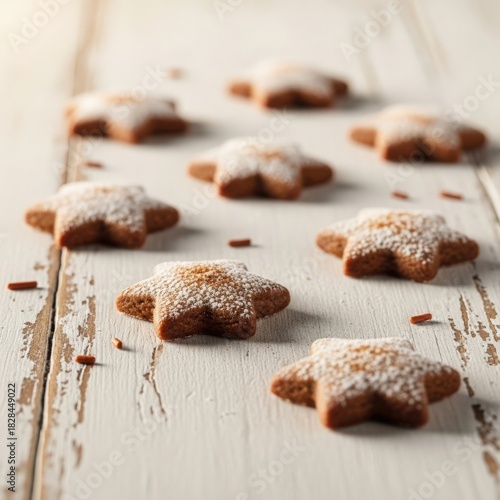 Wallpaper Mural Sweet star shaped cookies dusted with powdered sugar on rustic wood Torontodigital.ca