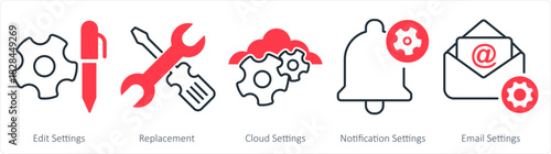 A set of 5 business icon as edit settings, replacement, cloud settings