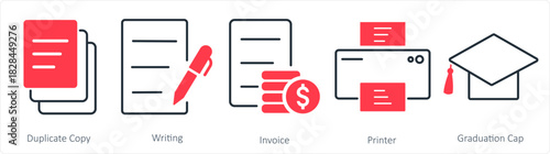 A set of 5 business icon as duplicate copy, writing, invoice
