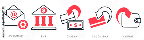 A set of 5 business icon as email settings, bank, cashback