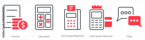 A set of 5 business icon as invoice, caulator, card swipe machine