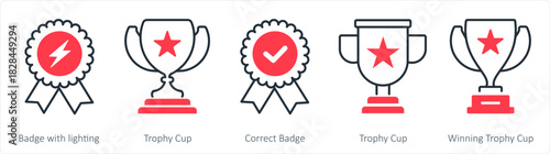 A set of 5 business icon as badge, trophy cup, correct badge