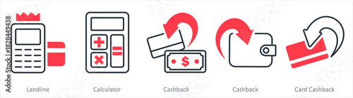 A set of 5 business icon as landline, calculator, cashback