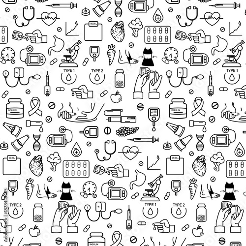 Diabetes icon hand drawn doodle medical seamless pattern