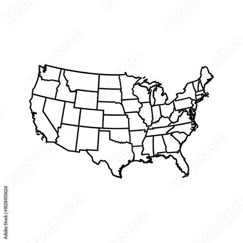 Outline map of the united states with state borders