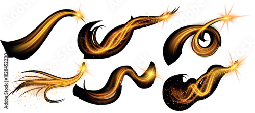 Golden fire light trail dynamic curve motion abstract vector