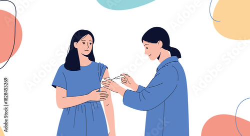A woman receives a vaccine shot in her arm from a medical professional, illustrating a safe and routine healthcare procedure.