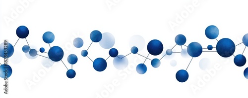 digital illustration of interconnected blue circles and lines, symbolizing molecular structures or networks in a modern design.