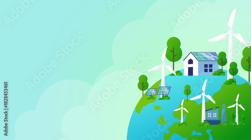 ESG Environmental Social Governance Concept with Wind Turbines and Solar Panels for Clean Renewable Energy and Sustainable Environment Vector