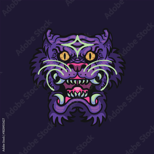purple tiger design in japanese style artsy and badass for clothing brand