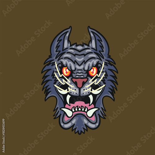 grey wolf whowing tooth design illustrations design style for clothing merch