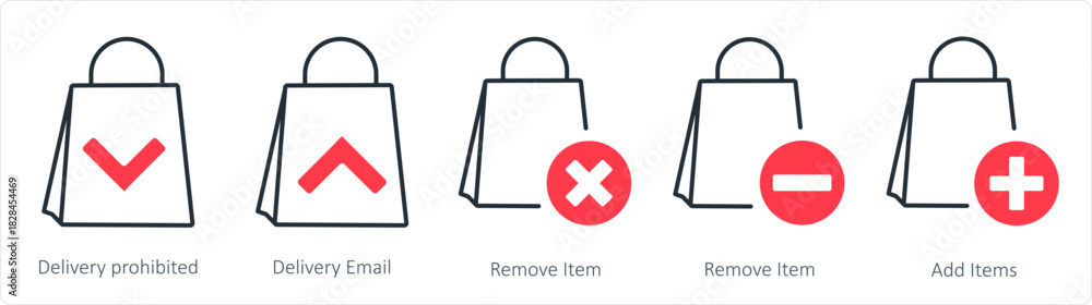 Fototapeta premium A set of 5 business icons as delivery prohibited, delivery email, remove item