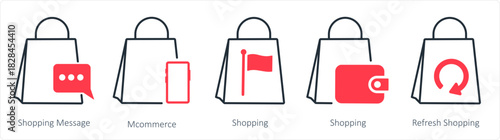A set of 5 business icons as shopping message, mcommerce, shopping