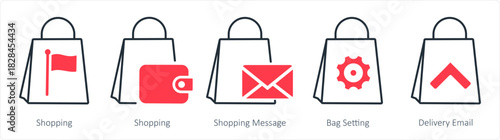 A set of 5 business icons as shopping, shopping message, bag setting
