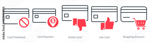 A set of 5 business icons as card prohibited, card payment, dislike card