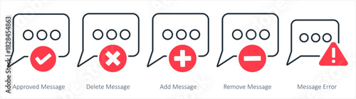 A set of 5 business icons as approved message, delete message, add message