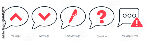 A set of 5 business icons as message, edit message, question