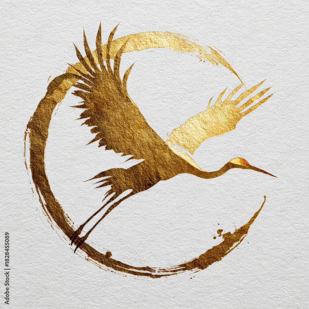 Obraz premium minimalist golden logo of a flying crane