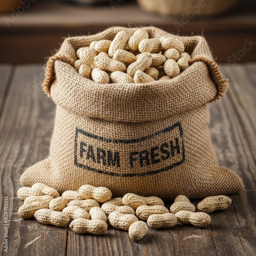 Wallpaper Mural Farm fresh peanuts in a burlap sack on a wooden surface Torontodigital.ca