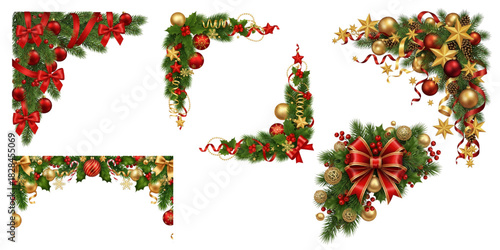 Elegant Christmas Corner Vector Ornament | Holiday Floral Frame Decoration