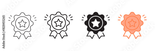Set of minimalist award badge icons with transparent background, depicting star ratings, achievement, quality symbols, and certification graphics, vector illustration
