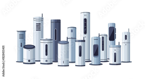 Conceptual arrangement of modern minimalist devices in cylindrical shapes for technology display