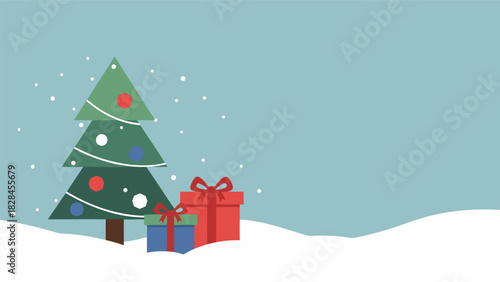 Christmas scene background illustration with tree and gifts
