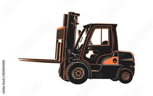 Forklift truck in silhouette against a black background ready for industrial material handling work
