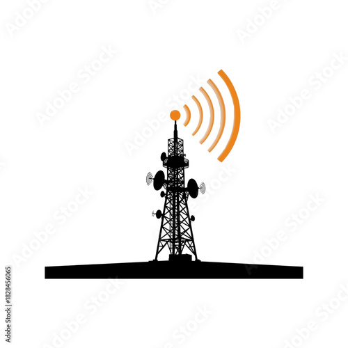 Orange wifi signal icon emitting waves on a black background representing wireless connectivity