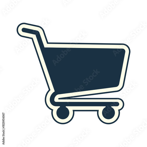 Simple dark blue shopping cart icon with white outline on a black background for e commerce use