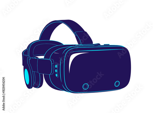 Neon virtual reality headset glowing in a dark space for immersive gaming and digital experiences