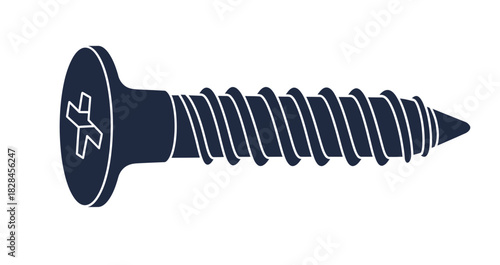 Isolated screw illustration against a black background used for construction and repair projects