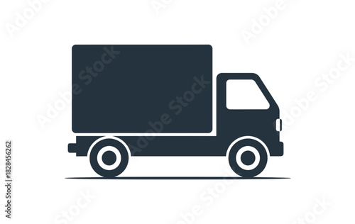 Delivery truck transporting goods and cargo for logistics and distribution services on a black background