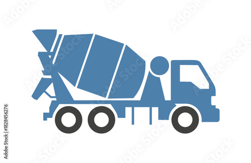 Blue cement truck illustration against a black background for construction and industrial themes