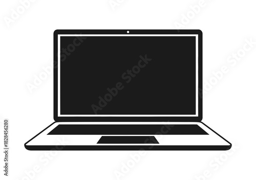 Simple laptop icon on a black background representing technology and digital communication solutions