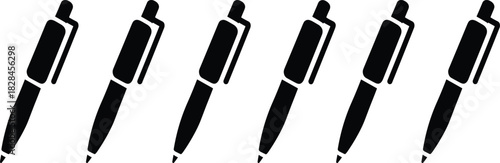 Black retractable ballpoint pens, silhouette illustration, stationery icon, office supply graphic, minimal pen design, isolated vector, seamless repetition