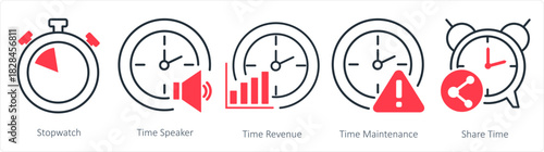 A set of 5 business icons as stopwatch, time speaker, time revenue