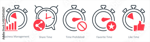 A set of 5 business icons as business management, share time, time prohibited