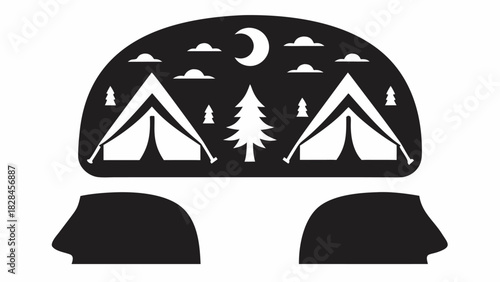 Create lasting memories with this stunning camping illustration for your nature-themed designs and outdoor adventure promotions, perfect for a camping escape