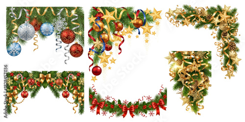 Christmas Corner Decoration Vector | Festive Floral Border Ornament Design
