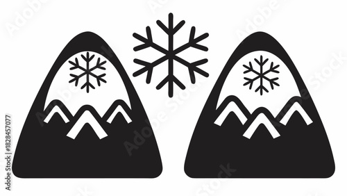 Charming snowy mountains with snowflake accents, perfect for winter holiday designs and cozy seasonal promotions, originally scalable vector graphics