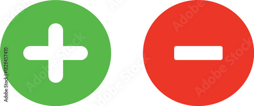 Plus minus icon set, green red circle symbol, addition subtraction graphic, user interface element, isolated 