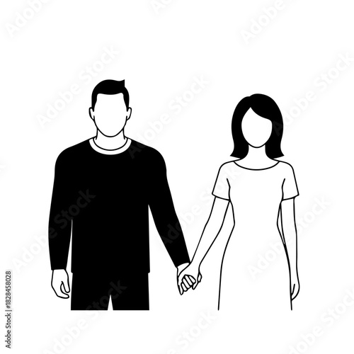 Silhouette of a man and woman holding hands, portraying a simple, connected couple in harmony.