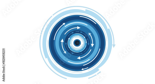 Circular Abstract Design with Arrows in Shades of Blue Demonstrating Rotating Dynamics