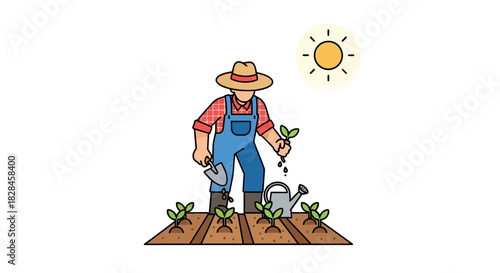 Farmer planting seedlings in sunny garden showcasing the importance of agriculture and gardening