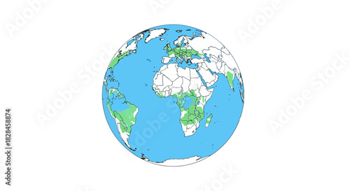 Illustrated globe showcases global distribution of tropical rainforest ecosystems